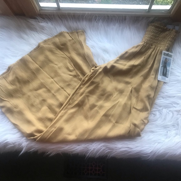 Rewash Gold Smock Waist Wide Leg Rayon Pants L - Picture 2 of 8